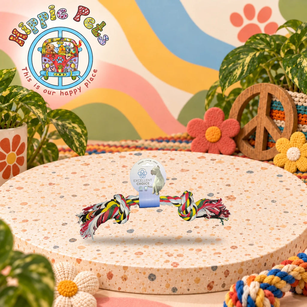 PAW CARE Πολύχρωμο Παιχνίδι Σχοινί Cotton Flossy με δύο Κόμπους 40cm