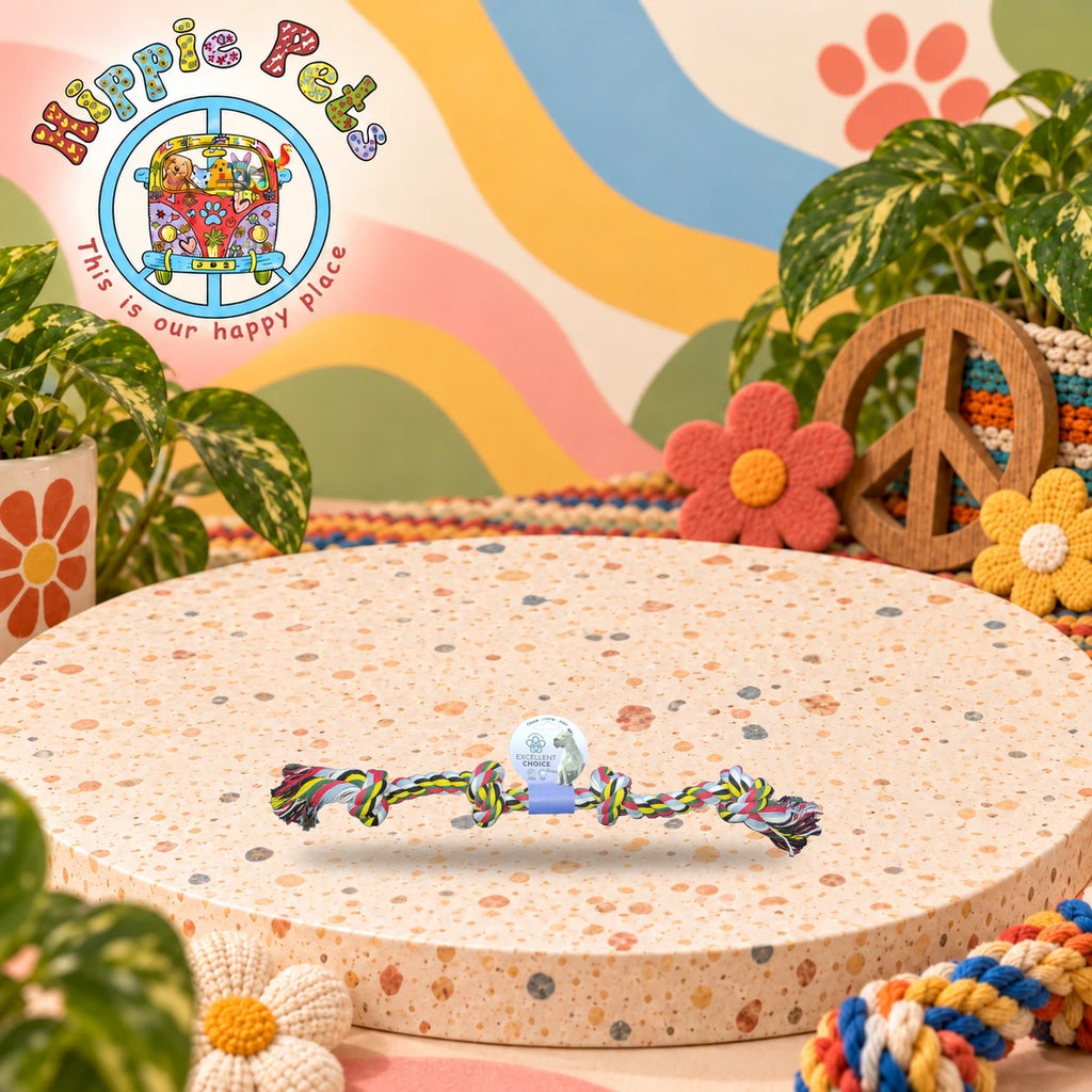 PAW CARE Πολύχρωμο Παιχνίδι Σχοινί Cotton Flossy με τέσσερις Κόμπους 60cm