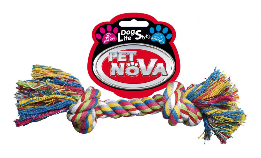 PET NOVA Πολύχρωμο Παιχνίδι Σχοινί με δύο Κόμπους 17cm