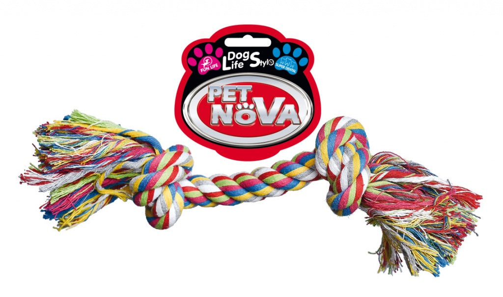 PET NOVA Πολύχρωμο Παιχνίδι Σχοινί με δύο Κόμπους 25cm